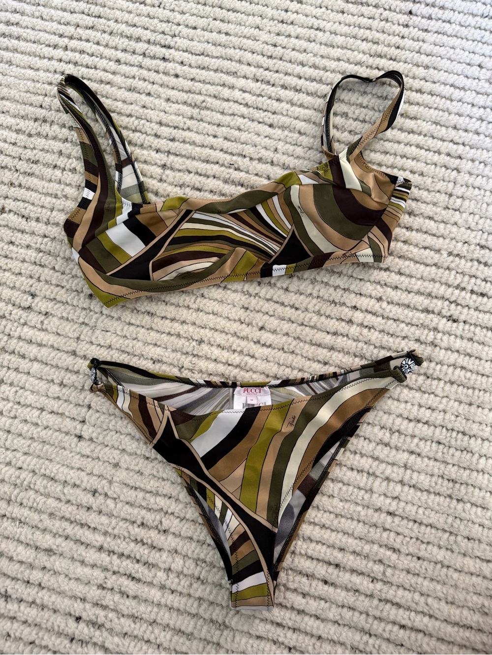 Emilio Pucci Olive, Brown and Black Striped Women's Bikini